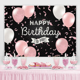 Lofaris Pink Balloon Ribbon Black Happy Birthday Party Backdrop